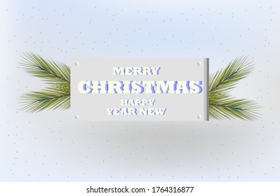 
Christmas banner in retro style. Christmas tree branches on the background. New Year 2021. Vector illustration.