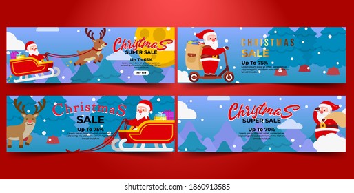 Christmas Banner Sale Bundle with Blue Background Flat Design Vector