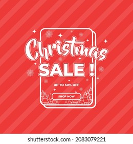 Christmas banner sale design for social media. vintage style red background and snow decoration