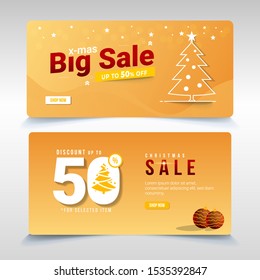 Christmas banner sale with gold background, Minimalist banner for Christmas theme
