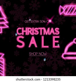 christmas banner sales, special offers and discounts. decoration for flyers, poster, web, banner, and card vector illustration