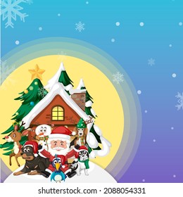 Christmas banner with Santa and animal friends illustration