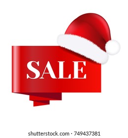 Christmas Banner With Santa Claus Cap With Gradient Mesh, Vector Illustration