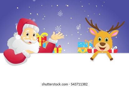 Christmas banner. Santa Claus and his reindeer.