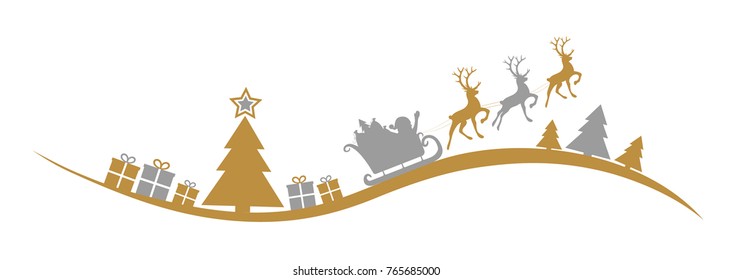 Christmas banner with Santa Claus and winter landscape. Vector.
