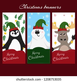 Christmas Banner Sat include Winter Forest Animal