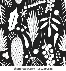Christmas banner seamless pattern. Vector hand drawn illustrations. Greeting card design in cute style. Winter background