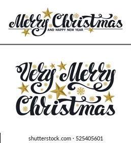 Christmas  Banner set. Merry Christmas vector handwriting lettering,stars.Calligraphy design.Retro Illustration.Vintage card, White background