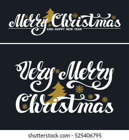 Christmas  Banner set. Merry Christmas vector handwriting lettering.Calligraphy design.Retro Illustration.Vintage card, black background