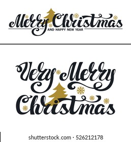 Christmas  Banner set. Merry Christmas vector handwriting lettering.Calligraphy design.Retro Illustration.Vintage card, White background