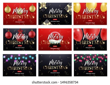 Christmas banner set. Merry Xmas 2020 holiday background design layout templates.