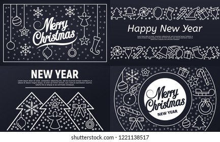 Christmas banner set. Outline set of christmas vector banner for web design