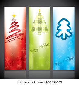 Christmas banner set with various christmas tree designs