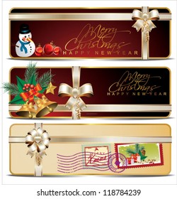 Christmas banner set with white ribbon