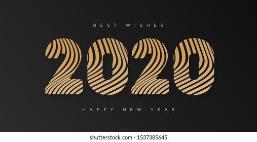 Christmas banner with sign 2020 gold style on black background for flyer, holiday invitation, poster, decoration, greeting card, web, promotion. Happy chinese new year. Vector 10 eps