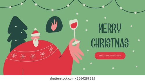 Christmas banner with smiling Santa Claus face Celebrates the New Year 2025. Season sale or online delivery gifts concept. Flat vector illustration.