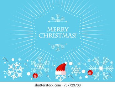 Christmas banner with snowflakes on a blue background. Vector illustration.