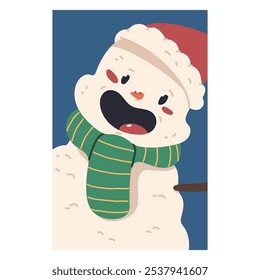 Christmas banner with snowman character vector cartoon illustration isolated on a white background.