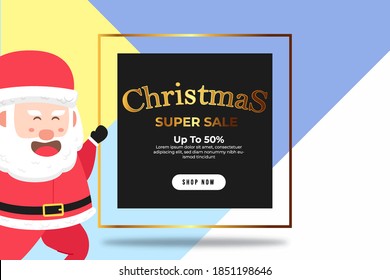 Christmas Banner Super Sale Up To 50% Template with Santa Clause Background Vector