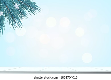 Plantilla de banner de Navidad. vector de ilustración con fondo bokeh.