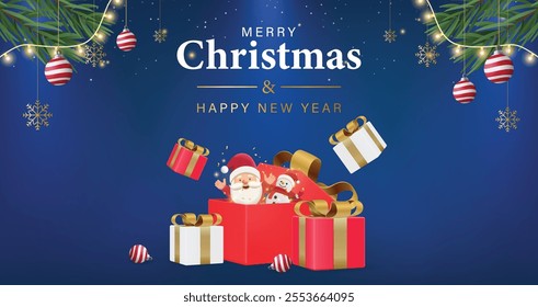 Christmas banner template for sale promotion, brochure, web, poster with the gift box and xmas elements. winter season background. vector illustrator 