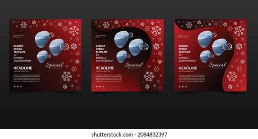 Christmas banner template set with 3 photos. For social media post, square web banner and web internet ads. Editable vectors collection