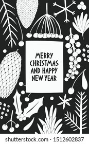Christmas banner template. Vector hand drawn illustrations. Greeting card design in cute style. Winter background