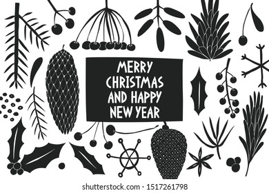 Christmas banner template. Vector hand drawn illustrations. Greeting card design in cute style. Winter background