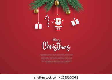 Christmas Banner Template. vector illustration with gift box hanging on a tree.