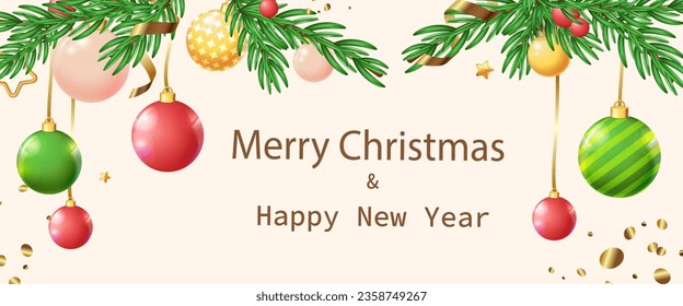 Christmas banner. This illustration boasts a merry theme, captivating bright colors, and a delightful array of toys. Vector illustration.