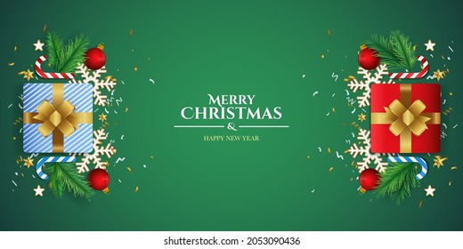 Christmas banner. top view with decorative christmas elements