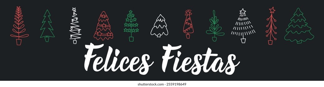 Christmas banner. Translation from Spanish - Happy holidays. Felices Fiestas. Perfect design for greeting cards, posters and social media. Spanish Lettering.