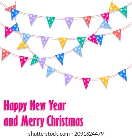 Christmas banner with a tree, garlands and decorations on a white background. Vector, cartoon illustration. Vector.