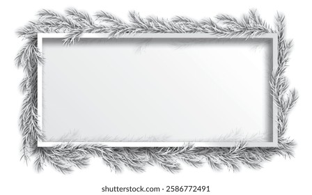 Christmas banner with twigs, red baubles and the white frame.  Eps 10 vector file.