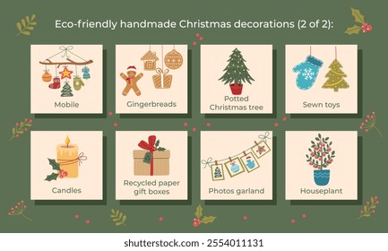 Christmas banner with types of eco-friendly Christmas handmade ornaments. Sustainable Christmas concept. Workshop concept. 2 of 2