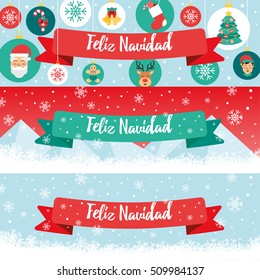 Christmas banner vector set in spanish