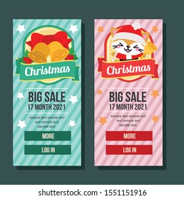 christmas banner vertical present cute cat bell vector illustration