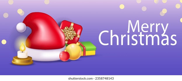 Christmas banner. A whimsical cartoon design illustration capturing the essence of Christmas with violet colors, adorned with gifts and charming decorations. Vector illustration.