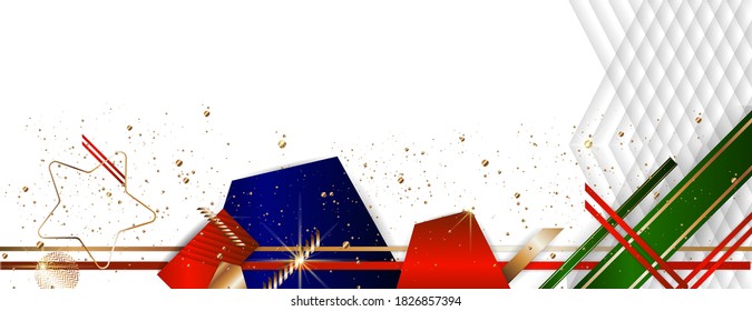 Christmas banner White Background with dots and lines festive style objects gold  Merry Christmas and happy New Year. Vector eps 10