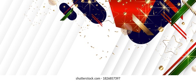 Weihnachtsbanner Weißer Hintergrund mit Punkten und Linien festliche Objekte Gold Frohe Weihnachten und glückliche Neujahr. Vektor eps10