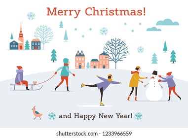 Christmas banner, Winter scene, New Year Greeting card, flat vector illustrations