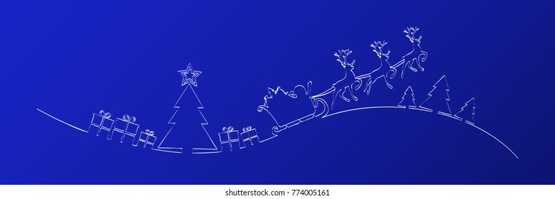 Christmas banner with winter scene with Santa Claus. Vector.