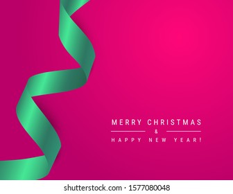 Christmas banner. Xmas design with realistic ribbon. Modern minimalist background .design for poster, greeting card, headers, web. Vector illustration