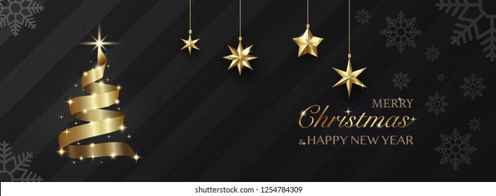 Christmas banner, Xmas festive decoration.  Merry Christmas and Happy New Year 2019 . Horizontal Christmas posters, cards, headers, website. 