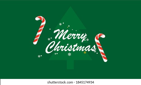 Christmas banner, Xmas sparkling flat  with candy cane christmas tree snowy.