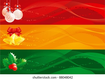 Christmas banners -2. Vector set of christmas banners with hand bells, baubles and holly decoration