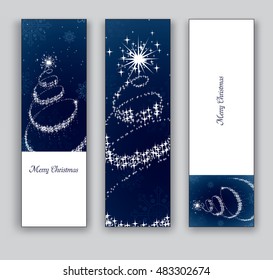 Christmas Banners or Bookmarks. Blue Glittery Designs.