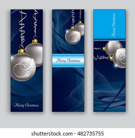 Christmas Banners or Bookmarks. Blue Sparkly Design.