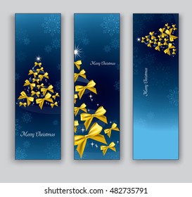 Christmas Banners or Bookmarks. Blue Sparkly Design.