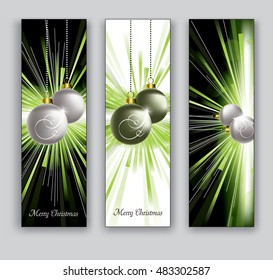 Christmas Banners or Bookmarks. Green Glittery Designs.